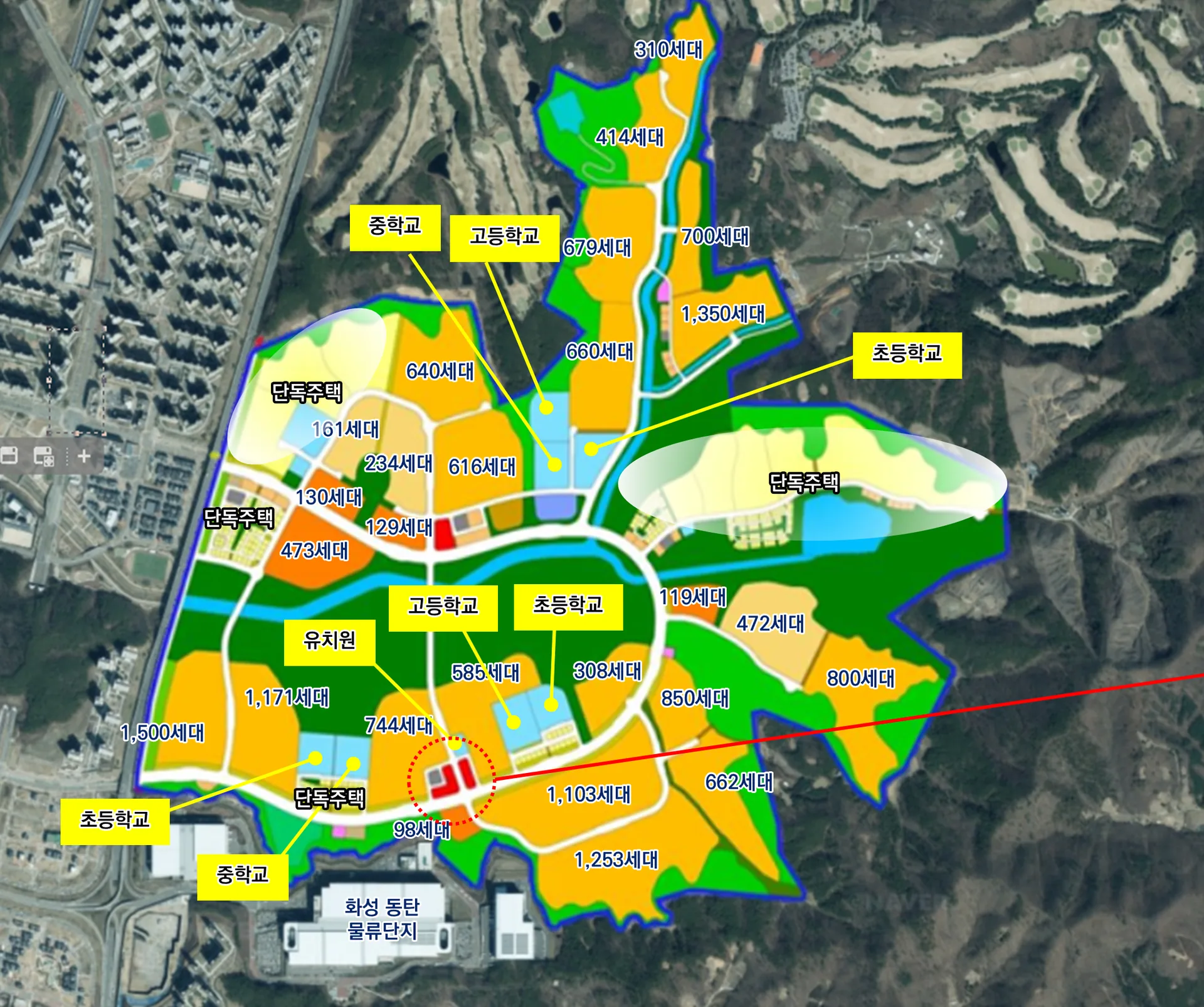 동탄 신동 노블레스 프리미엄 - 반경 1km 이내 약 1만7천여 세대 배후수요 보유